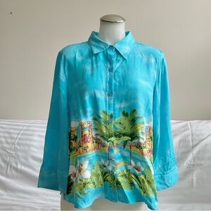 Christopher & Banks | Vintage 90s Tropical Scenic Resort Rayon Blouse | M